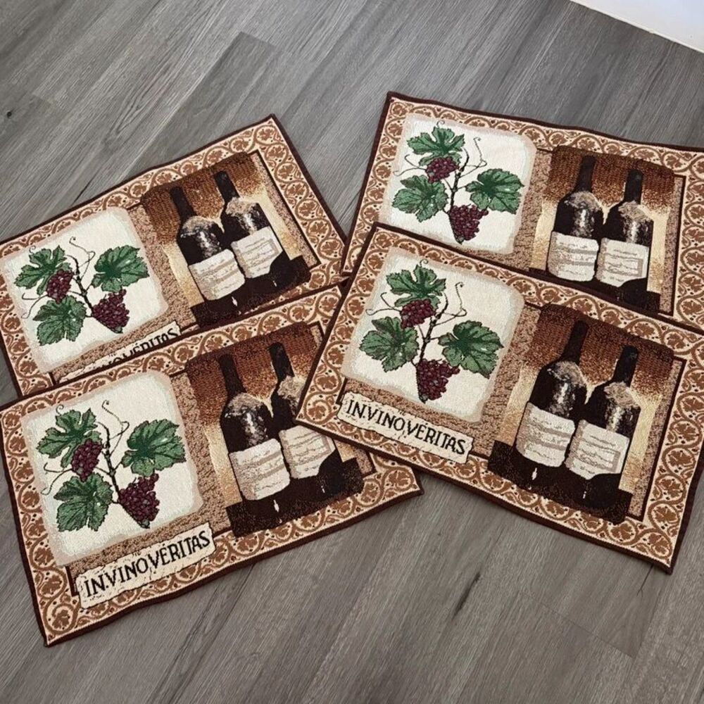 Set of 4 Tapestry Placemats Wine Grape Tuscan Theme